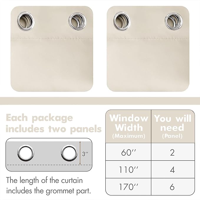 MIULEE Blackout Curtains 96 Inches Long for Bedroom Living Room Thermal Insulated Room Darkening Grommet Top Solid Light Blocking Drapery Set of 2 Window Panels Beige White