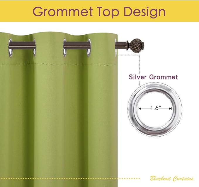 NICETOWN Blackout Curtain Panels for Bedroom, 2 Panels, Fresh Green, W42 x L40-inch, Thermal Insulated Grommet Top Blackout Draperies and Drapes for Basement