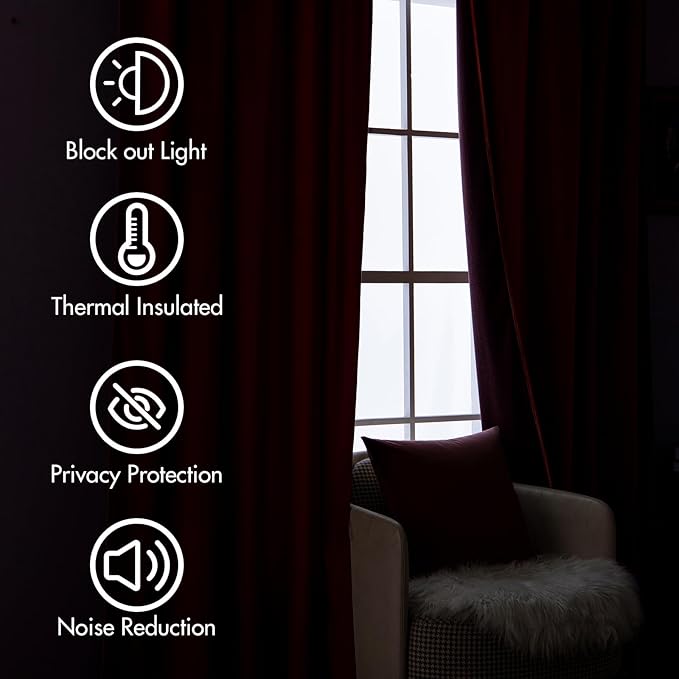 MIULEE Velvet Curtains Luxury Blackout Curtains for Bedroom Living Room Thermal Insulated Super Soft Window Drapes Rod Pocket & Back Tab Christmas Decor, Red, W52 x L72 inches, 2 Panels