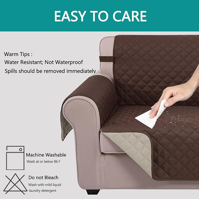 U-NICE HOME Reversible Sofa Cover Couch Cover for Dogs with Elastic Straps Water Repellent Furniture Protector for Pets Couch Cover for 3 Cushion Couch (Sofa, Coffee/Beige) (Pack of 2)