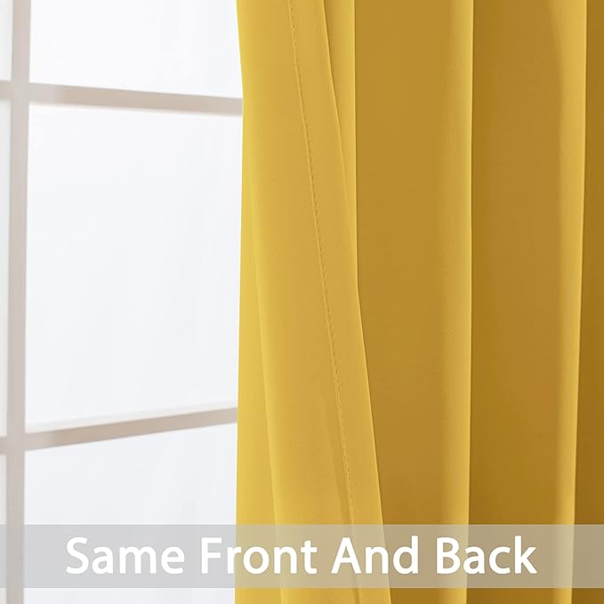 Yakamok Blackout Curtains Room Darkening Thermal Insulated Grommet top Window Curtains for Living Room, 52 x 63 Inch, Mustard Yellow, Set of 2