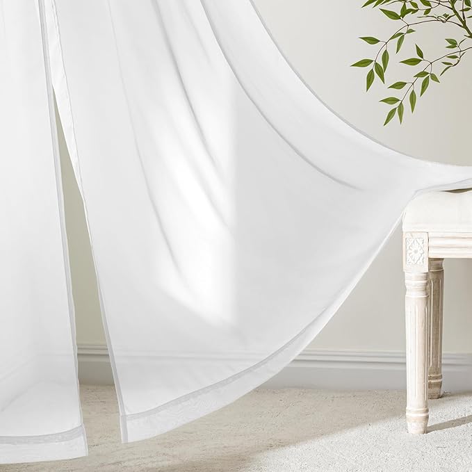 MIULEE White Valance for Windows, 4 Panels Set, Light Filtering Small Short Valance Sheer Curtains for Living Room/Bedroom/Bathroom/Basement, 42W x 14 Inches
