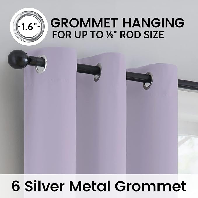 SimpleHome 100% Blackout Curtains for Bedroom,Thermal Insulated Lilac Grommet Window Drapes Room Darkening Curtains for Living Room with Black Back,42 x 36 Inch,2 Panels