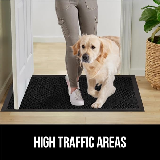 GORILLA GRIP 100% Waterproof All-Season WeatherMAX Doormat US Designed Natural Rubber, Stain and Fade Resistant, Low Profile Indoor Outdoor Door Mats, Easy Clean Patio Mat, 29x17, Black Diamond
