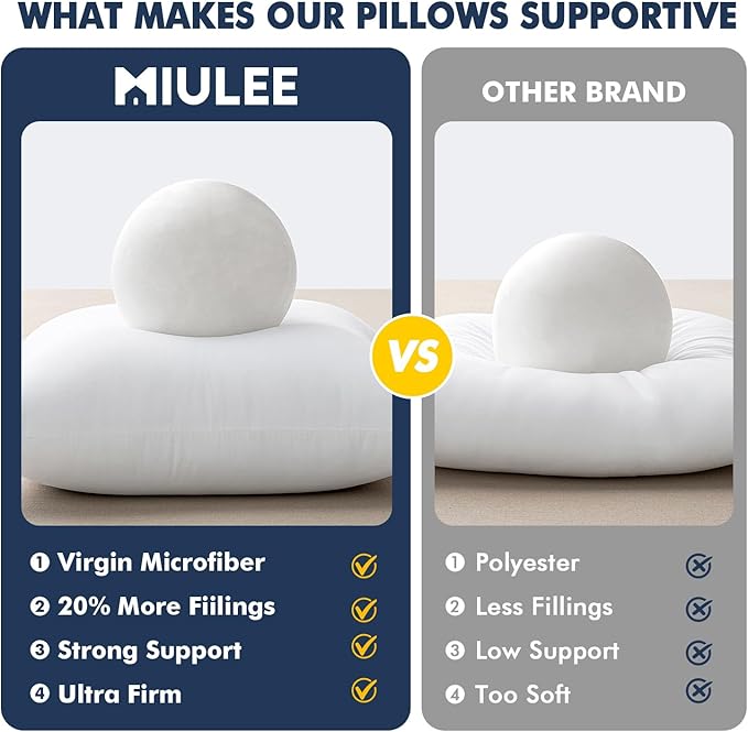 MIULEE Throw Pillows Inserts, Pack of 4 18x18 Inch 100% Virgin Fiber Filling Bed Couch Pillows