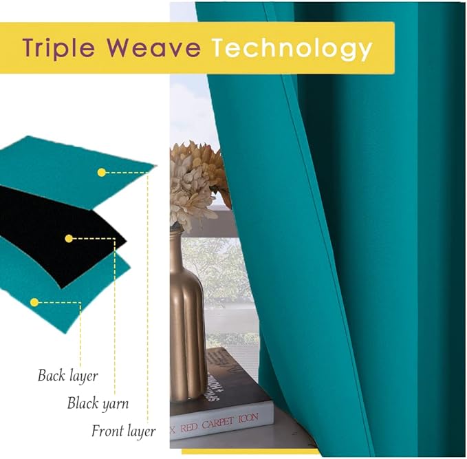 NICETOWN Blackout Draperies Curtains for Kids Room, Window Treatment Thermal Insulated Solid Grommet Blackout Drape Panels for Bedroom (Peacock Teal, Set of 2, 70 by 84 inches)