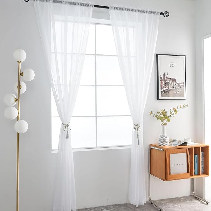 SpaceDresser Sheer White Curtains 4 Panels Rod Pocket Semi-Sheer Curtain 72 Inches Long Light Filtering Voile Window Drapes for Bedroom Living Room Kitchen, Each 52W x 72L