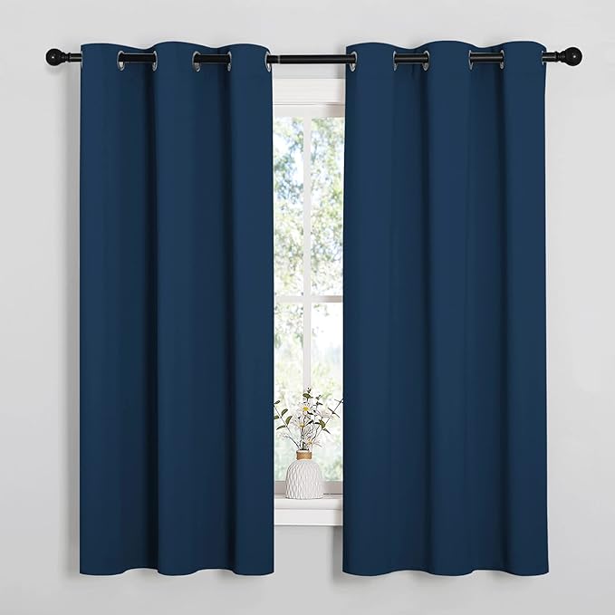 NICETOWN Moroccan Blue Room Darkening Curtains for Kitchen, Window Treatment Thermal Insulated Solid Grommet Room Darkening Curtains/Drapes for Bedroom (Set of 2, 42 inches Wide by 48 inches Long)