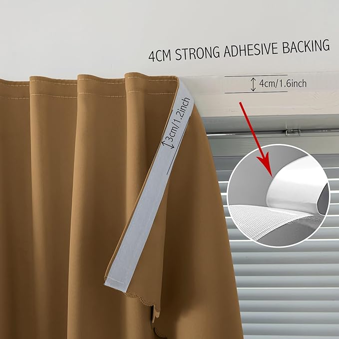 Self Adhesive Curtains, Stick Curtain Blackout Shades Window Cover Curtains for Living Room No Drilling, 47" W X 96" L, Brown, 1 Panel
