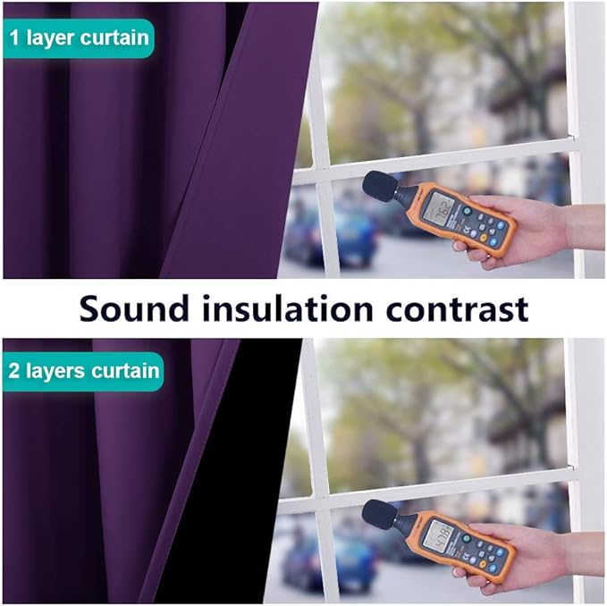 NICETOWN Cold Blocking 100% Blackout Curtains with Black Liner Backing, Thermal Insulated Curtains for Living Room, Noise Reducing Drapes, Royal Purple, 42" Wide x 84" Long Per Panel, Set of 2 Panels