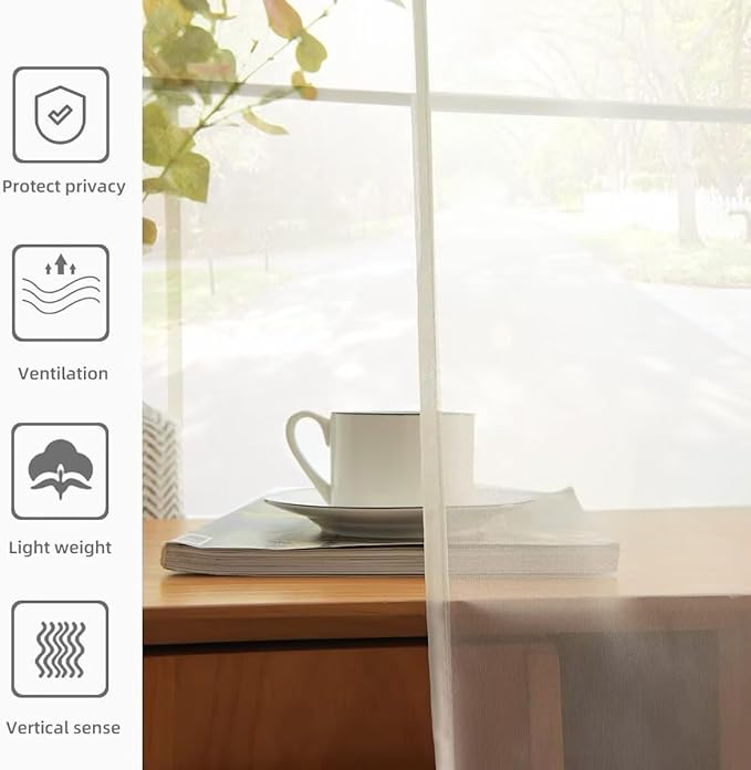 youleyar Solid Sheer Rod Pocket Curtain Voile Draperies 4 Panels Ivory Beige Black Grey Coffee 52 Inch Width 90 Inch Long 1 Pair for Kitchen Bedroom Children Living Room Yard(Ivory,52Wｘ90L)
