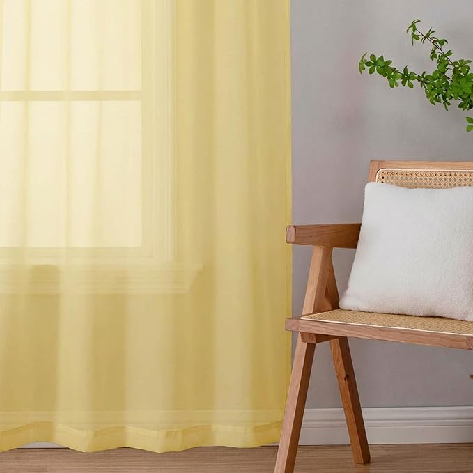 Sheer Curtains 84 Inches Long 2 Panels Set for Bedroom Living Room, Soft Airy Light Filtering Modern Solid Rod Pocket Drapes Window Treatments, Yellow, Each 42" W x 84" L