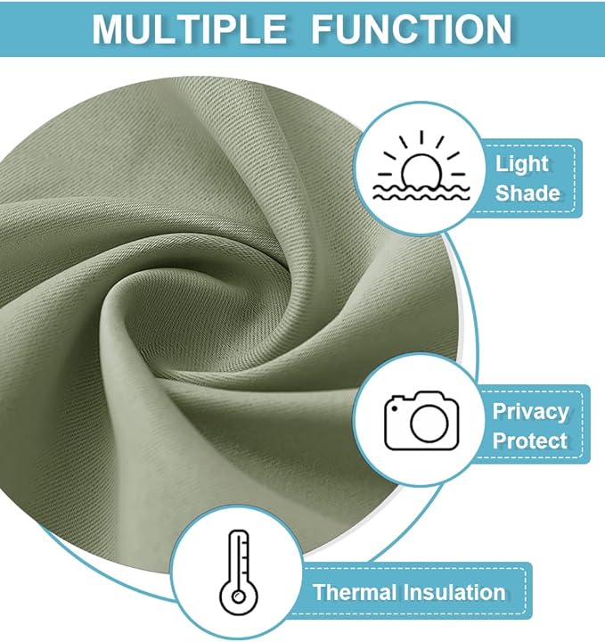 RYB HOME Half Curtain Tiers 36 inch Length, Rod Pocket Summer Heat Blocking Thermal Insulated Short Blackout Curtains for Small Window, Width 34 by Length 36, Sage Green, 2 Panels