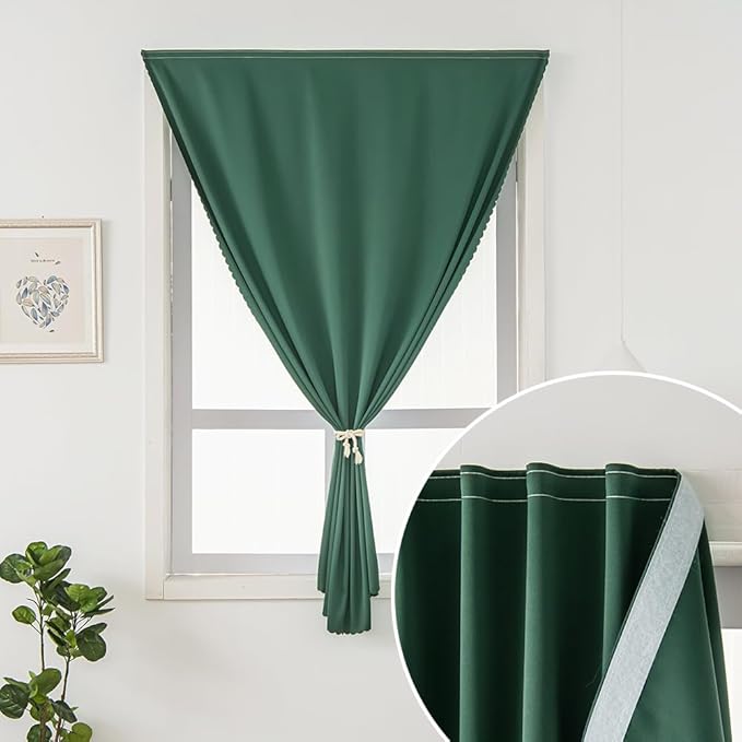 Blackout Curtains for Bedroom Sticky Curtain Blackout Window Cover Self Adhesive Curtains Rod No Drillng, 47" W X 96" L, Dark Green, 1 Panel