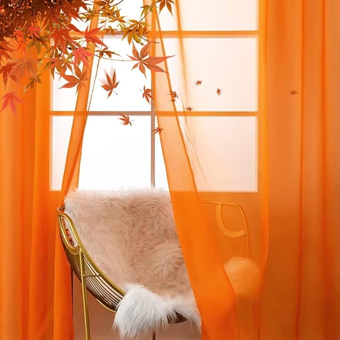 SpaceDresser Basic Rod Pocket Sheer Voile Window Curtain Panels Orange 2 Panels 52 Width 72 Inch Long for Kitchen Bedroom Children Living Room Yard(Orange,52 W x 72 L)
