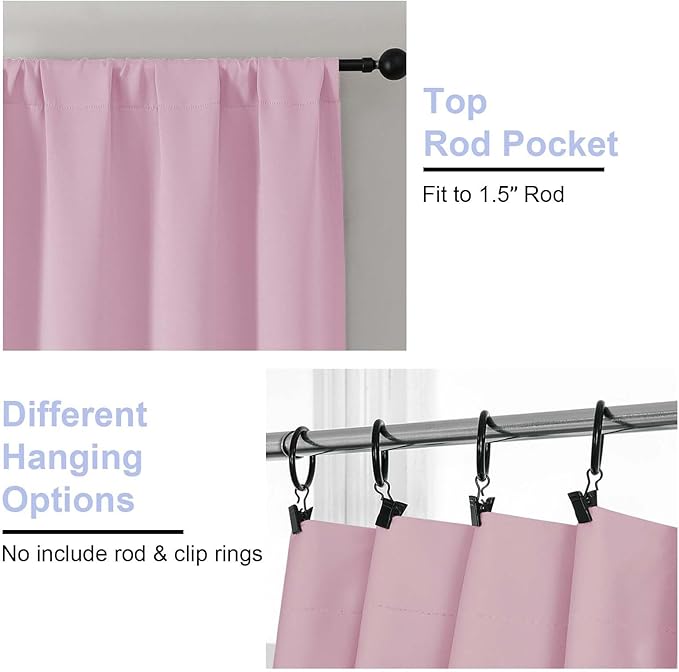 Simplebrand Ava Pink Short Blackout Curtains for Bedroom 54 Inches Long 2 Panels Set, Solid Thermal Insulated, Energy Saving Window Treatment Curtains Blackout Drapes, W40 x L54 Inch, Pink