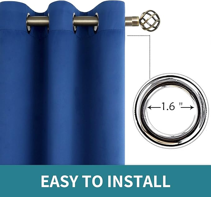 BGment Blackout Curtains for Bedroom - Grommet Thermal Insulated Room Darkening Curtains for Living Room, 52 x 63 Inch, 2 Panels, Royal Blue