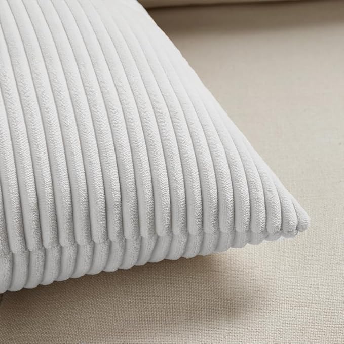 Fancy Homi 2 Packs White Lumbar Decorative Throw Pillow Covers 16x26 Inch for Living Room Couch Bed Sofa, Rustic Farmhouse Boho Home Decor, Soft Striped Corduroy Rectangle Accent Cushion Case 65x40 cm