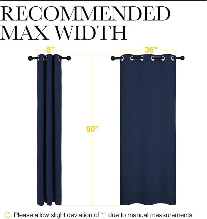 NICETOWN Window Drapes Long Curtains - Living Room Panels Grommet Top Window Treatment for Hall & Guest Room (Navy, 42 inches Wide x 90 inches Long, 2 Pieces)