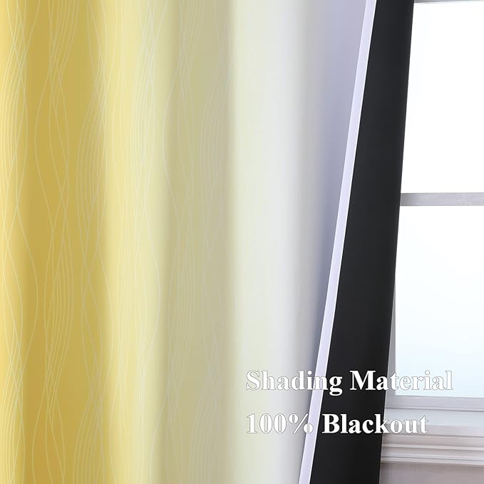 Estelar Textiler Yellow and Grayish White Blackout Curtains 108 Inches Long, Thermal Insulated Drapes for Bedroom, Full Light Blocking Energy Saving Long Curtains for Living Room, 52Wx108L, 2 Panels