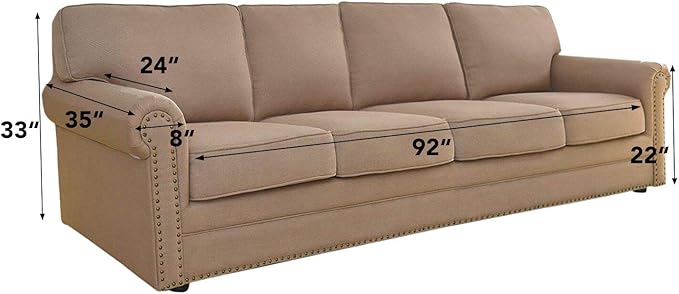 Easy-Going Stretch 4 Seater Sofa Slipcover 1-Piece Sofa Cover Furniture Protector Couch Soft with Elastic Bottom for Kids, Polyester Spandex Jacquard Fabric Small Checks Khaki