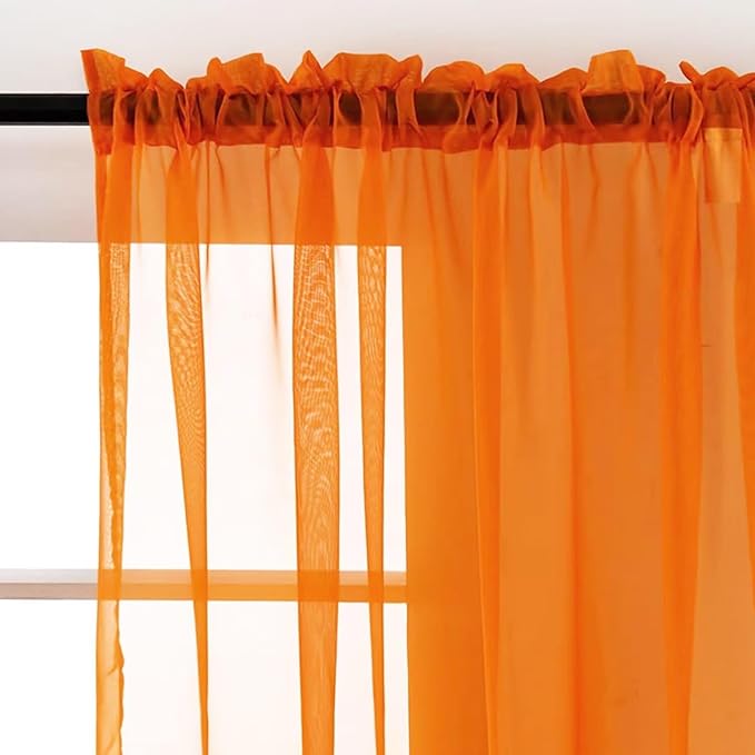 SpaceDresser Orange Sheer Curtains 4 Panels Rod Pocket Semi-Sheer Curtain 108 Inches Long Light Filtering Voile Window Drapes for Bedroom Living Room Kitchen, Each 52W x 108L