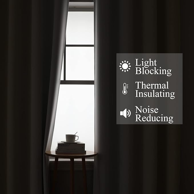 Estelar Textiler Beige and Greyish White Blackout Curtains 108 Inches Long, Thermal Insulated Drapes for Bedroom, Full Light Blocking Energy Saving Long Curtains for Living Room, 52Wx108L, 2 Panels