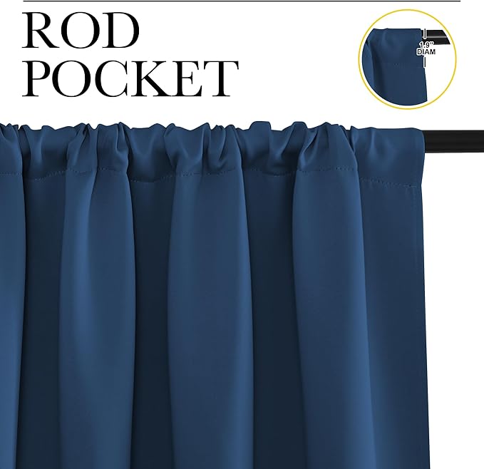 NICETOWN 2 Panels Blackout Curtains, Rod Pocket Thermal Insulated Drapes for Kitchen, Heavy Duty Small Window Treatment for Dorm Room, Studio Apartment, Basement (Moroccan Blue, W42 x L30)