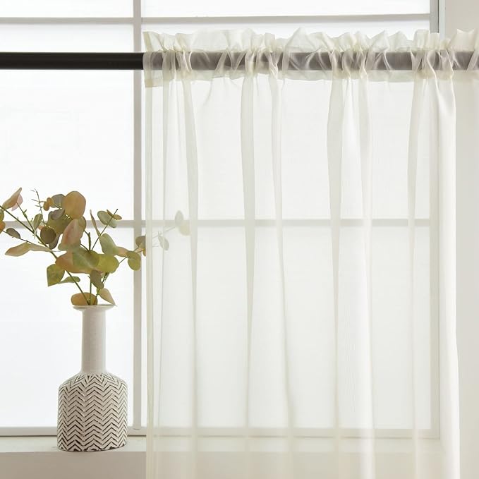 SpaceDresser Basic Rod Pocket Sheer Voile Window Curtain Panels White 1 Pair 2 Panels 70 Width 72 Inch Long for Kitchen Bedroom Children Living Room Yard(Ivory,70 W x 72 L)