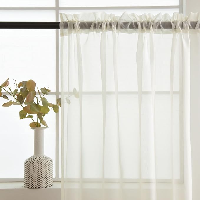 SpaceDresser Sheer Voile Window Treatment Rod Pocket Curtain Panels for Kitchen Bedroom Living Room Drapes Sunlight Filtering Privacy Semi Home Decor Assorted Colors Sizes (Ivory, 52 W x 54 L)