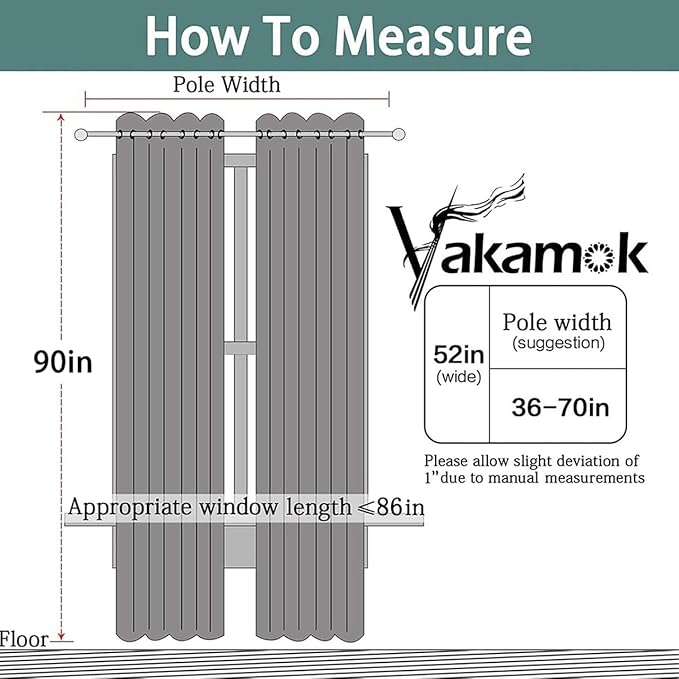 Yakamok Blackout Curtains Room Darkening Thermal Insulated Window Panels,Solid Grommet Top Drapes for Bedroom/Living Room(52Wx90L, Stone Blue, 2 Panels)