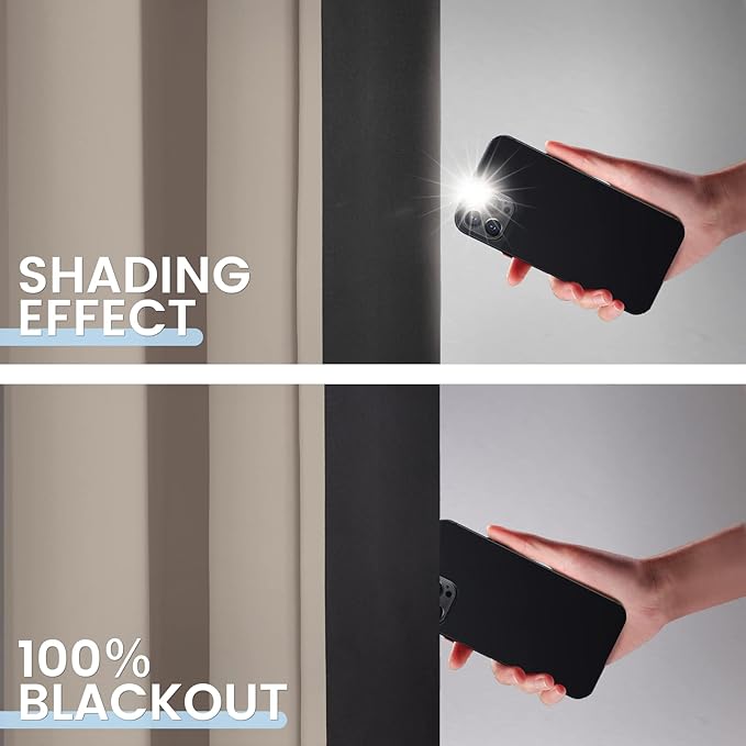 SimpleHome 100% Blackout Curtains for Bedroom,Thermal Insulated Natural Grommet Window Drapes Room Darkening Curtains for Living Room with Black Back,62 x 84 Inch,2 Panels