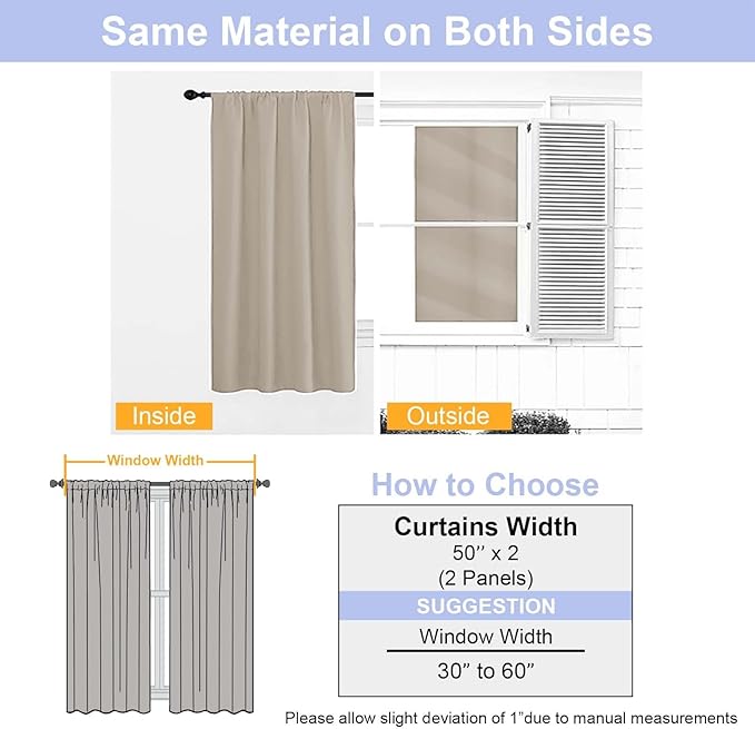 Simplebrand Ava Biscotti Beige Blackout Curtains for Bedroom 63 Inch Length 2 Panels Set, Solid Thermal Insulated Privacy Living Room Window Treatment Curtains Blackout Drapes, W50 x L63 Inch