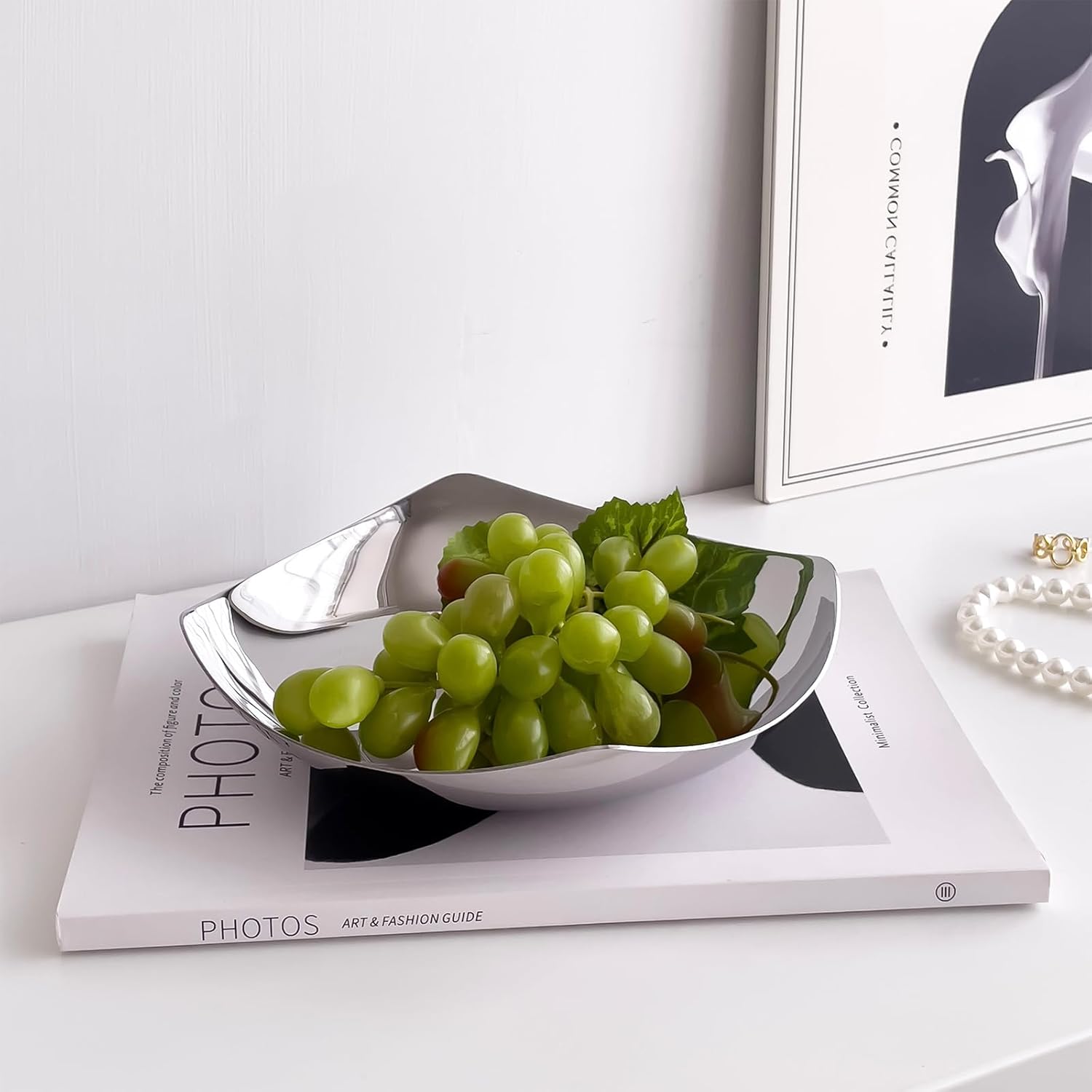 Premium Candy Bowl, Stanless Steel Decorative Bowl,Candy Dish for Office Desk, Key Bowl For Entryway Table, Silver Tray-Hand Mirror Polished -7.8 Inches