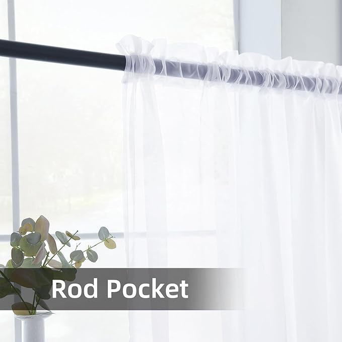 youleyar Sheer Rod Pocket Curtain Voile Draperies 2 Panels White Beige Black Grey Coffee 52 Inch Width 45 Inch Long 1 Pair for Kitchen Bedroom Children Living Room Yard (Optical White,52Wｘ45L)