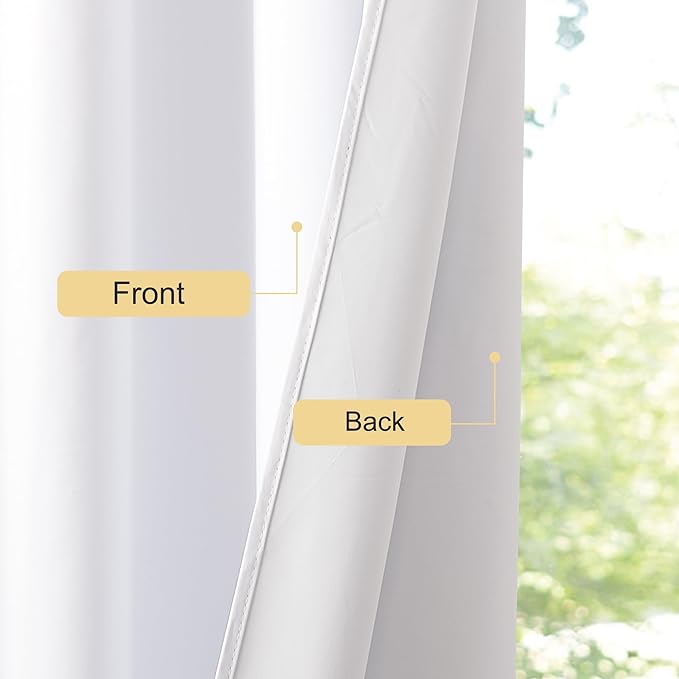 NICETOWN 100% Blackout Window Curtain Panels 84" Length, Set of 2, Snow White, 34 inches Wide, Thermal Insulated Drapes for Kitchen
