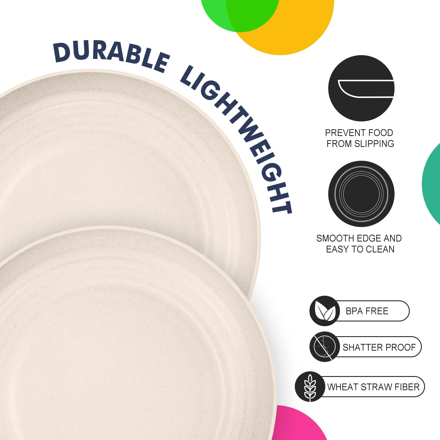 Homienly Wheat Straw Plates 8 PCS Unbreakable Dinner Plates - 10 inch Dishwasher & Microwave Safe Plastic Plates Reusable Lightweight Roud Plates, Plates for Kitchen, Dinner, Outdoor,Picnic (Beige)