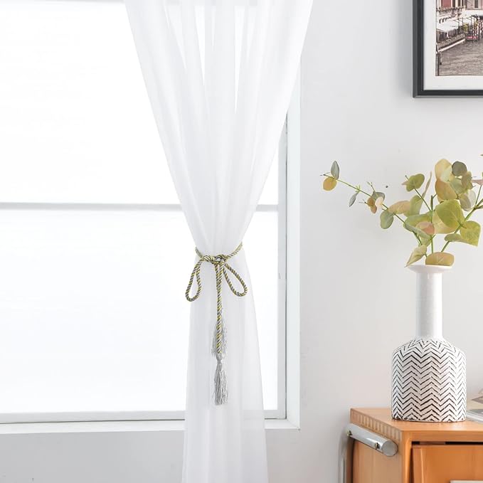 SpaceDresser Basic Rod Pocket Sheer Voile Window Curtain Panels White 1 Pair 2 Panels 60 Width 96 Inch Long for Kitchen Bedroom Children Living Room Yard（White，60Wx 96L）