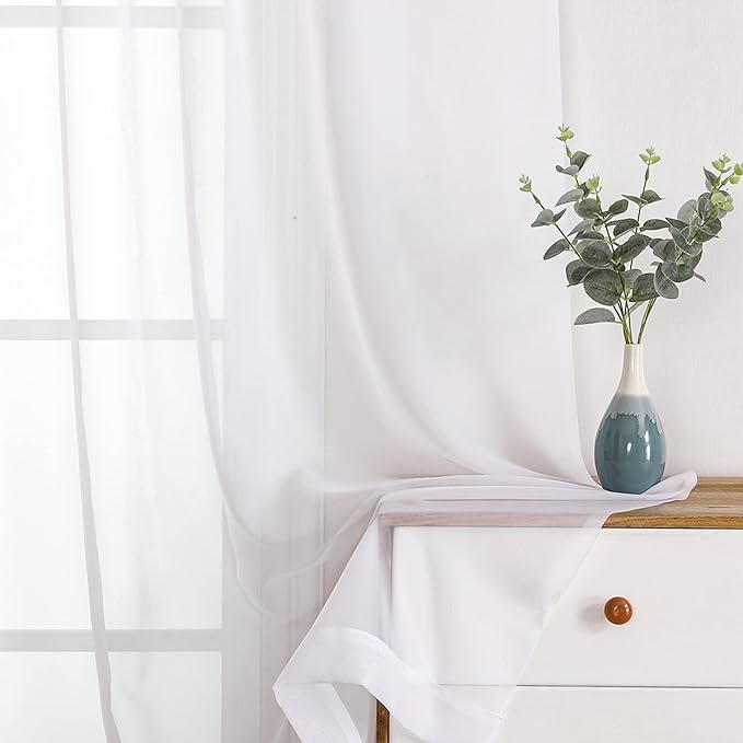 OWENIE Sheer White Curtains 108 Inches Long for Living Room Bedroom 2 Panels Set, Lightweight Airy White Sheer Curtain, Filmy Voile Rod Pocket, 2 PCS, Each 59" W x 108" L