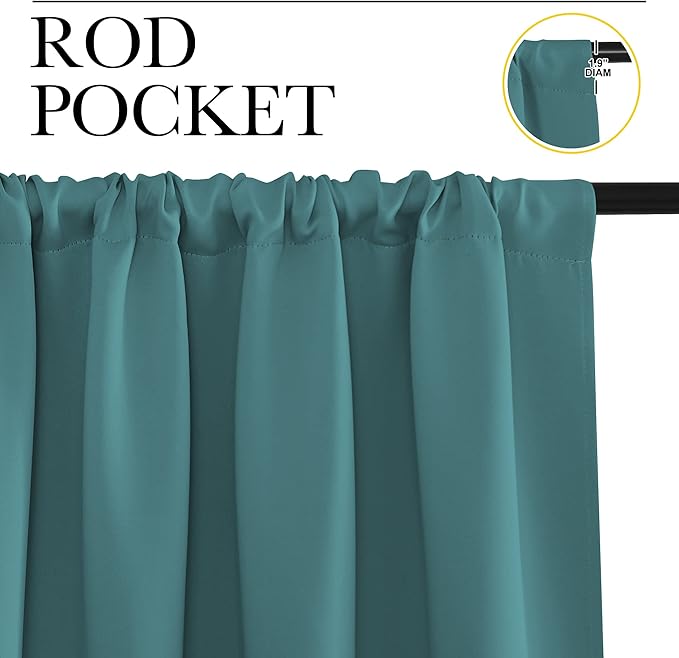 NICETOWN Kitchen Curtains, Short Blackout Curtains & Drapes, Sea Teal, 42" Wide by 54" Long, 2 PCs, Thermal Insulated Blackout Curtain Panels for Kids Room, Play Room