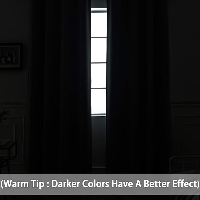 Yakamok Blackout Curtains for Bedroom,Thermal Insulated Blackout Grommet Top Drapes for Living Room,Black,52x45 Inch, 2 Panels