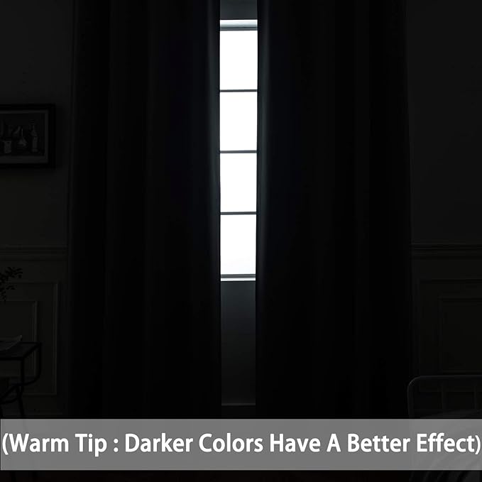 Yakamok Room Darkening Dark Grey Blackout Curtains 84 Inches Long Light Blocking Thermal Insulated Solid Grommet Window Treatment Drapes for Bedroom(One Pair, 52 Inch by 84 Inch)
