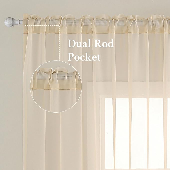 MIULEE 2 Panels Solid Color Sheer Window Curtains Elegant Window Voile Panels/Drapes/Treatment for Bedroom Living Room (54X45 Inches Cream)