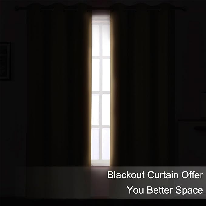 LEMOMO Natural Thermal Blackout Curtains/42 x 95 Inch/Set of 2 Panels Room Darkening Curtains for Bedroom