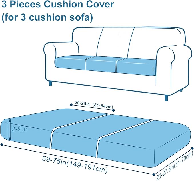Smiry Printed Couch Cushion Covers, Stretch Soft Couch Covers for Sofa, Washable Non-Slip Sofa Slipcover Furniture Protector for Indoor and Outdoor (3 Pack, Navy)
