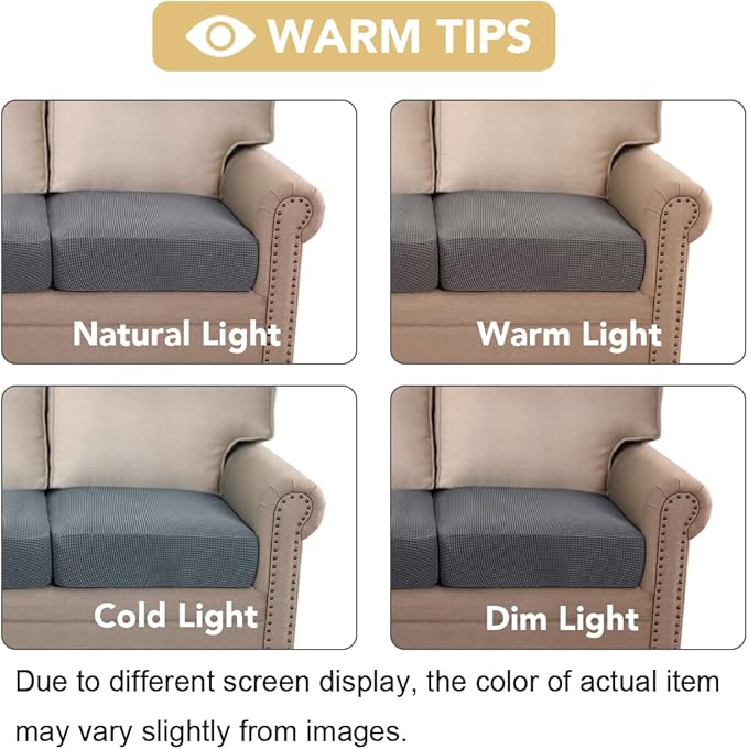H.VERSAILTEX Super Stretch Individual Seat Cushion Covers Sofa Couch Slipcover Sets Thick Jacquard Textured Twill Fabric (2 Piece Medium Covers, Grey)