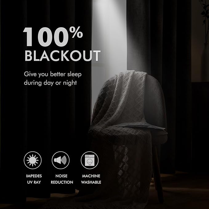 MIULEE 100% Blackout Linen Curtains for Bedroom Thermal Insulated Birch Grommet Room Darkening Curtains & Drapes for Living Room Nursery 52 x 84 Inch (2 Panels)