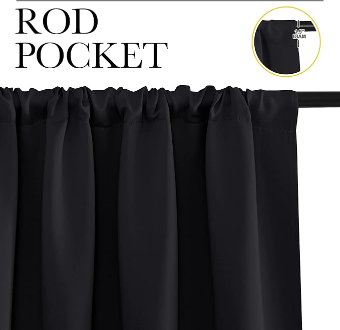 NICETOWN Blackout Curtain Panels for Living Room, Black, 2 Panels, W52 inches x L80 inches, Energy Efficient & Noise Reducing Thermal Insulated Rod Pocket Blackout Drapes/Draperies for Window