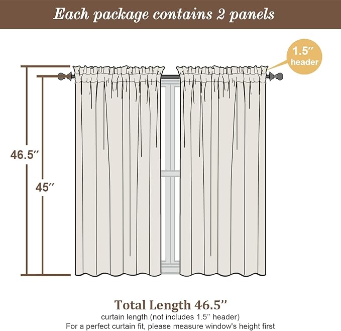 Chyhomenyc Lemon Sheer Curtains 45 Inch Long 2 Panels, Light Filtering Short Soft Airy Short Cafe Curtains, Modern Rod Pocket for Dinning Living Room Bedroom, 42Wx45L Inches