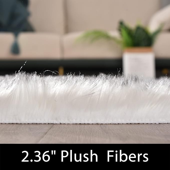Latepis Rugs for Living Room Faux Fur Rug 5x6.7 White with Grey Tips Washable Sheepskin Rugs Bedside Shag Rug for Bedroom Dorm Home Decor Rectangle